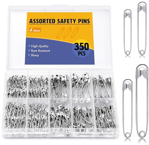ENCHOL 350 Pcs 4 Sizes Safety Pins, Assorted Safety Pins for Clothes | Small Medium Large Safety Pins, Heavy Duty Safety Pins for Arts, Crafts, DIY Jewellery and Sewing