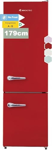 magictec Retro Kühlschrank Mit Gefrierfach Vintage 179cm,【Total No Frost Plus 】, 236L (168L/68L Gefrierfach) | Kühl Gefrierkombination Freistehend Retro | Elektronische Steuerung | Türalarm | Rot