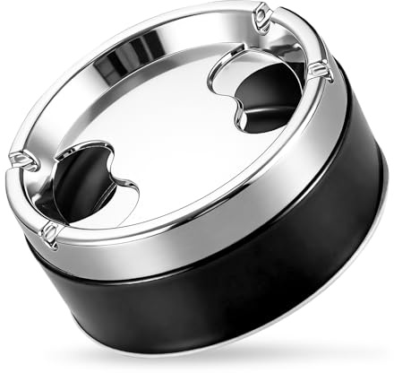 Cenicero de coche, de acero inoxidable, resistente al viento, cenicero portátil con tapa giratoria, a prueba de olores, cenicero portátil para interiores y exteriores, estilo moderno (negro)