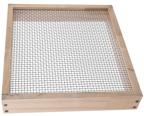 WRITWAA Cedazo de Tierra de Madera Natural para Jardinería con Malla Metálica 5x5 Mm, Bandeja de 30 Cm para Compost, Tierra, Arena y Rocas Pequeñas, Uso en Cultivo de Bonsáis y Jardín