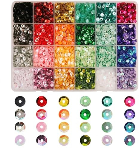 21600Pcs Rainbow Sequins, 5mm Bulk Loose Embroidery Sequins with Holes for Crafts & Sewing, Iridescent Round Sequin for Embroidery, DIY Projects, Nail Arts, Festival Clothing Decor (24 Colours)