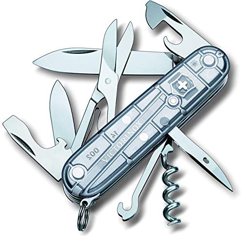 Victorinox Schweizer Taschenmesser, Climber, Multitool, Swiss Army Knife, 14 Funktionen, Klinge, Korkenzieher, Dosenöffner, Silber Transp.