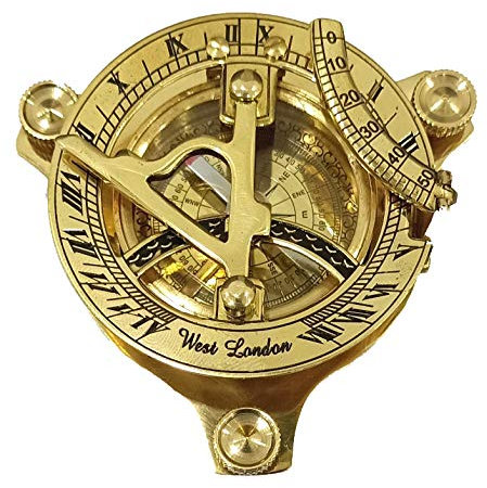 Nautischer Sonnenuhr-Kompass – massives Messing, Sonnenuhr, 7,6 cm, Messing-Sonnenuhr-Kompass, nautische Dekoration, großes Dreieck, Sonnenuhr-Kompass mit verstellbaren Schraubbeinen