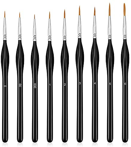 Pinselset Acrylfarben, IKWOLETI 9 Stück Aquarellpinsel, Feine Detailing Aquarellpinsel für Acrylfarbe Wasserfarben Miniaturen Aquarell Ölgemälde und Nageldesign