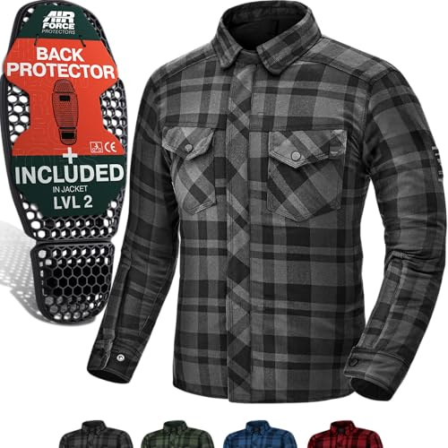 SHIMA RENEGADE MEN Motorrad Hemd - Verschleißfest Baumwolle Karierte Motorradjacke Herren mit CE Protektoren, FiberQL Aramid und Kühlungsschicht Reißverschluss (RENEGADE 2, Schwarz, 4XL)