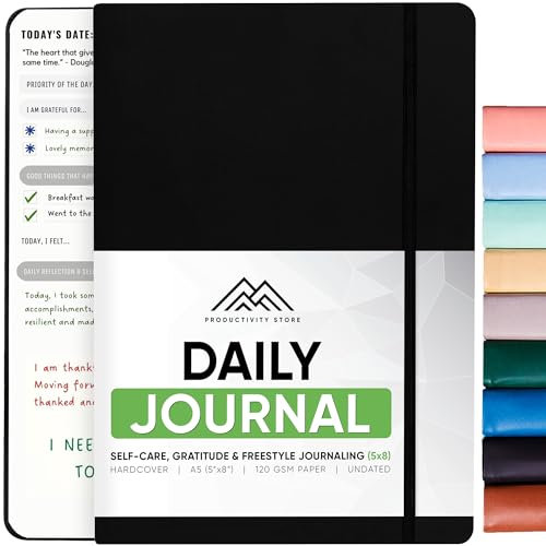 Daglig dagbok för mindfulness & produktivitet - inspirerande tidskrifter att skriva i, skriva snabbdagbok och guidad journal gåvor för män och kvinnor - dagbok anteckningsbok med inbunden (svart)