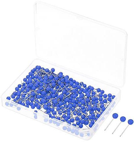 PATIKIL Lot de 300 punaises en plastique à tête ronde - Pointe en acier pour cartes du monde - Bleu foncé
