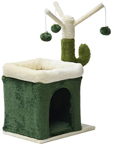 Fudajo Klösträd till Katt Kaktus Katträd 70 cm med 4 mm Sisal Katthus Klösmöbel Liggplats 3 Bollar