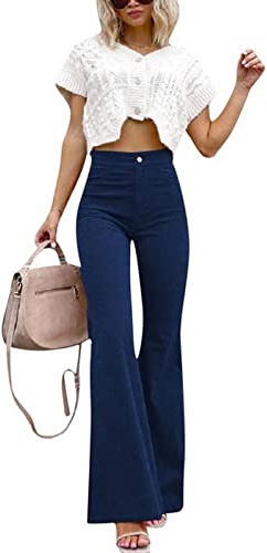 MOGSA Pantalon évasé en velours côtelé pour femme - Taille haute - Bootcut - Bas évasé - Pantalon streetwear