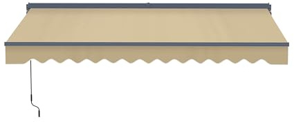 Aleko 12x10 Moroccan Style Semi-Cassette Motorized Patio Awning, Remote Control Electric & Manual Crank, LED Lights, UV-Protected Fabric Canopy Shade - Desert Sand