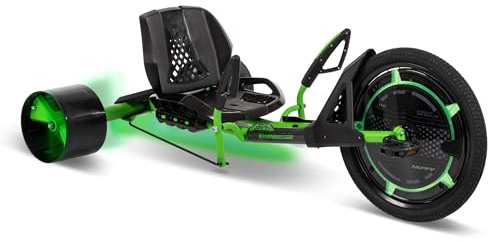 Huffy Green Machine 20 Inch Drift Trike, Sleek Ergonomic Design, Adjustable Seat, Durable Steel Frame, Easy to Operate, Drift Trike for Kids Ages 8+, LED Light Accents, Coaster Brake, Green and Black