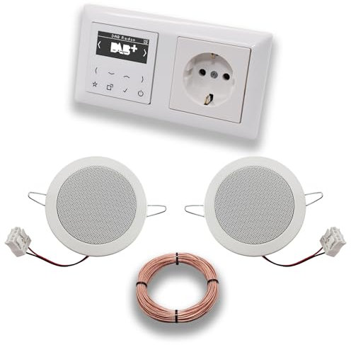 JUNG Smart Radio Unterputzradio DABAWW DAB+ Komplettset JUNG AS 500 System alpinweiß, Komplettset mit 2 x Deckenlautsprecher Einbaulautsprecher + 20 Meter Lautsprecherkabel 2x0,75 mm2 + Steckdose