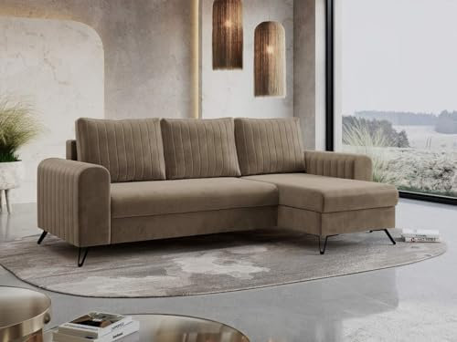 MKS MEBLE Ecksofa - L-Form Sofa mit Schlaffunktion - Wohnlandschaft L Form, Ecksofa mit Schlaffunktion und Bettkasten, Schlafsofa mit Bettkasten, Couch mit Schlaffunktion - Braun Axel