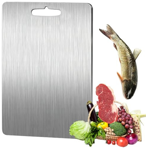 Planche à Découper en Titane pour Cuisine, Shyllin 24.5 x 15 cm Planche à Découper Double Face, Titanium Cutting Board, Planche à Découper Inox pour Viande, Fromage, Fruits et Légumes