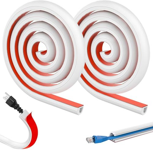 FHBHJNATC Canaleta Cables Pared Adhesivo PVC, Canaletas para Cables Adhesivas Blanco, Tapa Cables Pared, Bandejas Portacables Autoadhesivas para Ocultar Cables en Paredes y Suelos (2M)