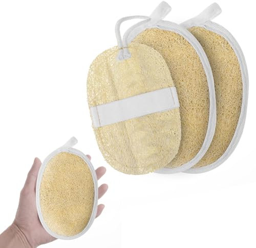 Ouligay 3 Stück Peeling Luffa Schwamm Körper Natürliche Loofah Schwamm Dusche, Peelingschwamm Wiederverwendbar Luffaschwamm, Beige Duschschwamm Natural Luffa Sponge für Bad SPA Küche Camping