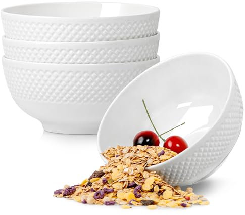NUTRIUPS Lot de 4 bols à céréales, 700 ml, 15,5 x 7 cm, blancs, en céramique, pour flocons d'avoine