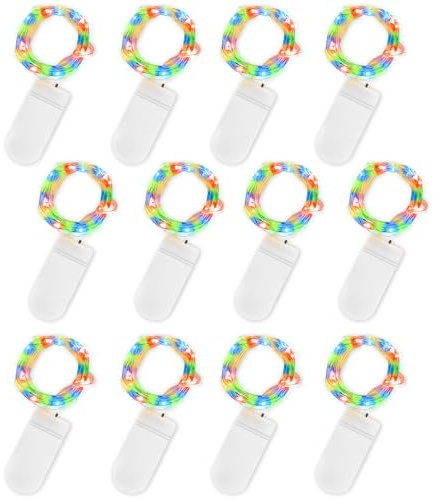 Jsdoin Stringa Luci LED a Batteria, 6 Pezzi Impermeabile 20 LED 2M Mini Lampada a Fili di Rame Bianco Caldo, per Interni ed Esterni, Natalizi, Matrimoni, Feste di Compleanno (Multicolore, 12 Pezzi)