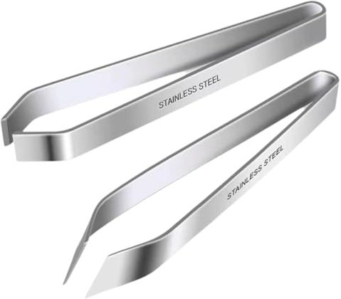 Pinzette da Cucina in Acciaio Inossidabile Spesso, Set con Punta Piatta e Angolata, 2 Formati, Alta Precisione per Rimozione di Lische e Piume da Pollo (2 Pezzi)