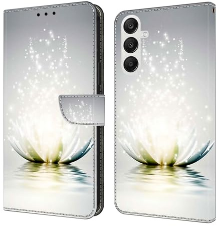CLM-Tech Étui de Protection pour téléphone Portable Samsung Galaxy A56 / A36 5G, Housse en Cuir synthétique, à Rabat, Coque avec Support et Compartiments pour Cartes, Motif Lampe Lotus