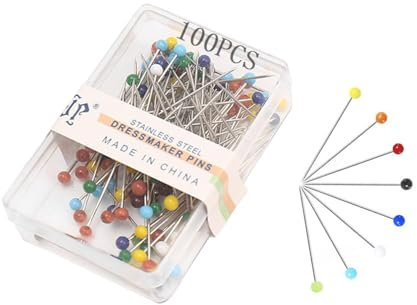 Auriselle 100 Stück Stecknadeln mit Kopf 32 mm Bunte Glaskopfnadeln Eisen und Glas Stecknadel Glaskopfstecknadeln Runde Abstecknadeln für Basteln Nähen Säumen