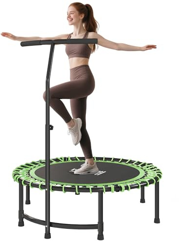 HOMCOM Trampolín de Fitness de 45 Pulgadas con Mango Ajustable, trampolín Plegable para Entrenamiento de Ejercicio en Interiores, soporta hasta 150 kg, Color Verde
