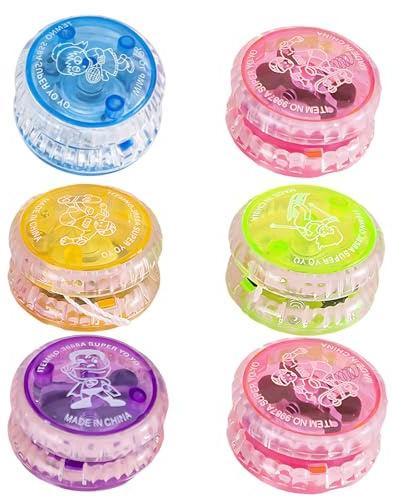 6 Pack Light Up Yo Yo, Flashing Yoyo with Random Colors, Fun Skill Development for Beginners, Indoor and Outdoor Play, 6x3cm