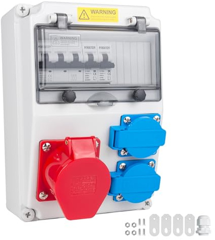 PJERJZN Starkstromverteiler Construction Power Distributor SchukSteckdose IP44 Baustromverteiler mit LS für Werkstatt & Baustelle (1X32A 2X16A LS)