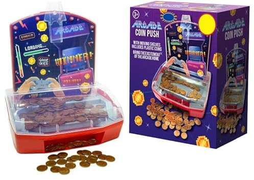 AJ ALL Modern Coin Push Machine: Battery-Operated Arcade Game with 150 Coins, LED Lights, and Arcade Music
