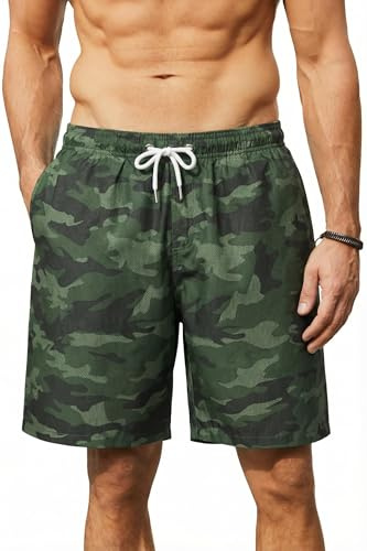 Enlision Pantaloncini da Spiaggia Uomo Motivo Mimetico Verde Bermuda da Bagno Costume da Mare Uomo Asciugatura Rapida con Fodera in Rete Tasche Vita Regolabile per Nuoto Surf Vacanze XXL