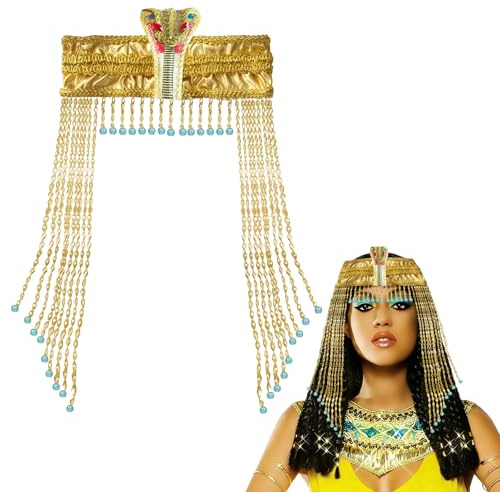 LQTSLFM Copricapo Egiziano Dorato, Copricapo a Forma di Serpente con Perline, Accessorio per Capelli Regina d’Egitto Donna, Accessorio per Carnevale, Halloween, Feste a Tema, Cosplay e Travestimenti