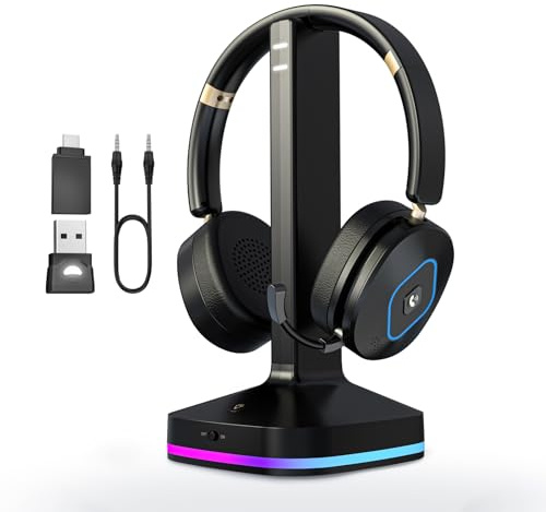 Earbay Wireless Headset with Mic for Work, V6.0 Bluetooth Headset with Microphone (Noise Cancelling & Mute), Wireless Headphones with RGB Charging Dock for Work from Home/Office/PC/Call Center/Laptop