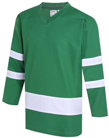 Gabiphy Green Hockey Jerseys for Men Boys Adult V-Neck Practice Long Sleeve Shirts College Sport Athletic Tops Party Menswear Kelly Green Jersey-White Stripe,Men Size Medium