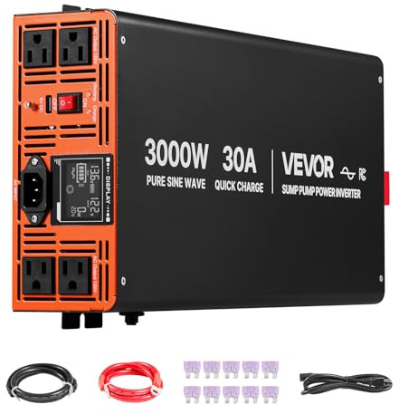 VEVOR 3000W Sump Pump Battery Backup System, LCD Display, Auto Switches to Battery Inverter Power for Sump Pump, Pure Sine Wave, for Basement Protection Emergency and Power Outage, Battery Not Include