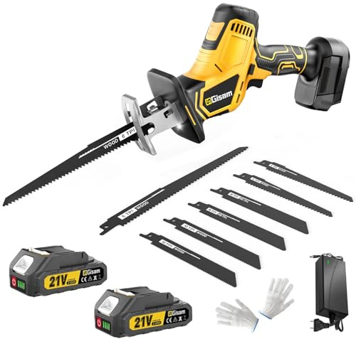 Sierra de sable con batería, 21 V, 3500 RPM, motor sin escobillas, baterías de alto rendimiento, 2 x 21 V, 4,0 Ah, espera extendida, 8 hojas de sierra para madera, metal, PVC