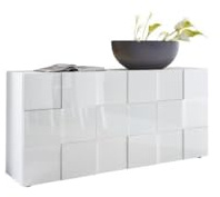 Buffet 3 Portes - Blanc Laqué brillant - L181xP42xH84 cm - MILANO