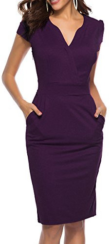 CEASIKERY Crayon de Cocktail rétro pour Femmes d'affaires au Travail Robe décontractée au Bureau Violet S