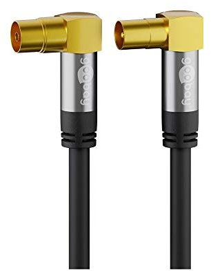 Goobay 70475 TV-Antennenkabel, gewinkelt, Koax-Buchse 90° > Koax-Stecker 90°,135 dB, 4-fach geschirmt, vergoldet, schwarz (10,0m)