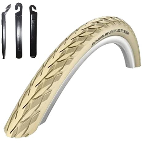 1 x Schwalbe Delta Cruiser Plus Fahrradreifen Decke in Creme mit Reflex 37-590 (26 x 1 3/8) inkl. Reifenheber