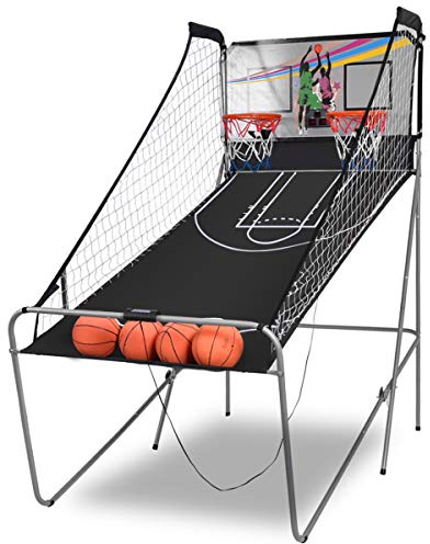COSTWAY Panier de Basketball Pliable à 2 Panier 4 Balles (Gris)