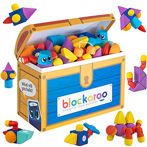 Blockaroo Magnetic Foam Building Blocks 100-Piece Set for Toddlers