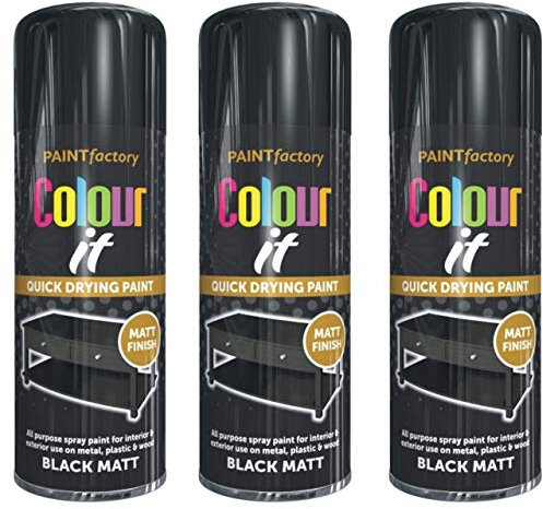 Paint Factory Matt Black Spray Paint - 3 x 400 ML, All-Purpose Finish for Metal & Wood