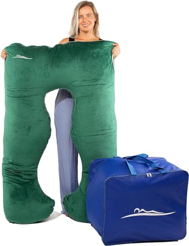 MAKOSAS KomfortKissen ORIGINAL Premium Ergonomisches Kühlend Kuschelkissen | Körperkissen | Seitenschläferkissen für Erwachsene - Für besseren Schlaf 100 x 150 cm (Grün - Mikroplüsch)