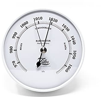 ZILLER Barometer, Serie Retro, Gehäuse Weiß, Ziffernblatt Weiß, Durchmesser 10cm, Made in Germany