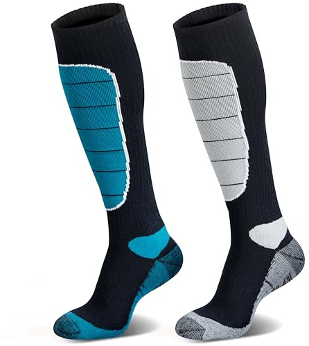 Hylaea Snow Ski Snowboarding Socks, Cold Weather Winter Warm Socks Thermal Knee-high, Merino Wool, Hunting, Outdoor Sports Gray Blue X-Large