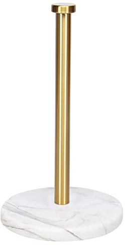 NearMoon Standing Paper Towel Holder, Kitchen Paper Towel Tissue Holder- for Bathroom Kitchen Countertop, Standard or Jumbo-Sized Roll Paper (with Marble Base, Brushed Gold)