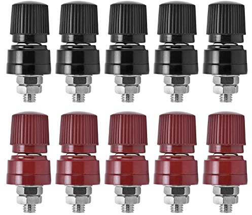 Bindepfosten, Messing Anschlussklemme mit M6 Gewinde und Kunststoffknopf für Schweißgeräte, 10 Stück Säulenklemmenblock für Stromverteilung und Elektronik