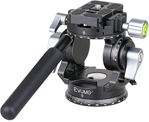 EVUMO Mäßig Stativ Stativkopf, Doppelpanorama 360-Grad-Kamera-Stativ-Videokopf, 520g Fluidkopf Pan Tilt Head Kompatibel Mit Arca-Swiss QR Platte, DSLR, Unabhängige Verschlüsse, 8kg Tragkraft