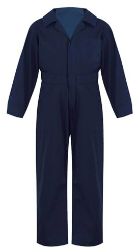 TTAO Kinder Arbeitsoverall Einteilige Blaumann Schutzanzug Jumpsuit Atmungsaktiv Frühling Herbst Junior Rallyekombi Freizeitanzug Größe 110-176 Dunkelblau 122-128