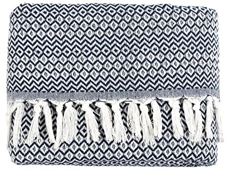 Tuiste Colcha Bouti para una Persona Azul Marino 150x200, Cubre Cama Multiusos, Plaid Cubrecama, Fina con diseño de Rombos, para Primavera, Verano, otoño e Invierno, Jarapas, Manta Foulard, Cubresofa